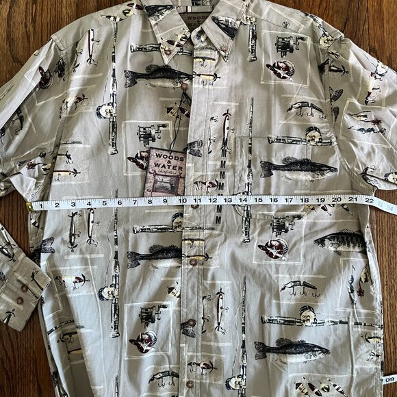 Woods & Water Outfitters Fishing Themed Button Up Long Sleeve Shirt NEW M - Picture 6 of 8